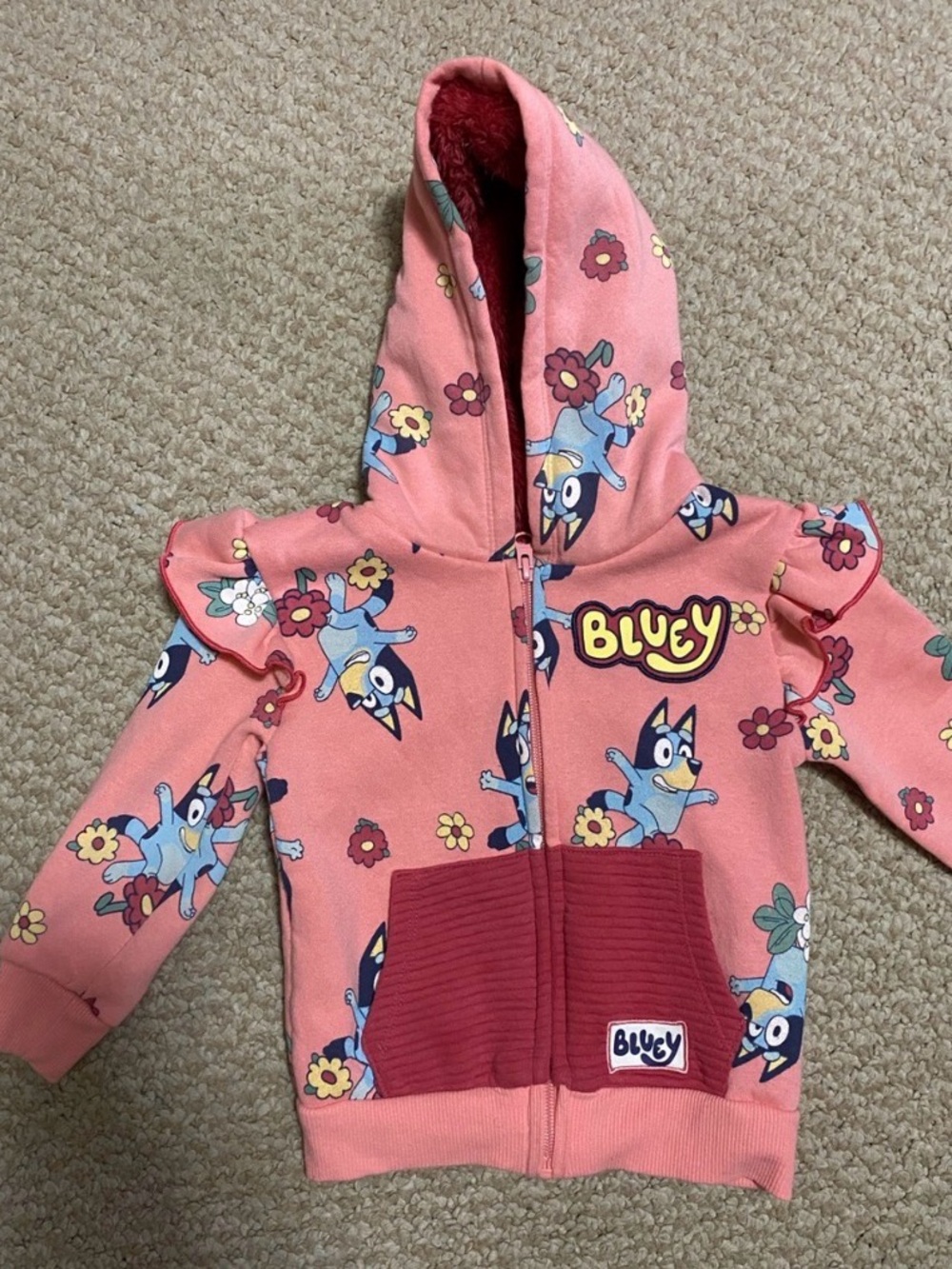 Bluey girls size 3T pink hooded zip up jacket
